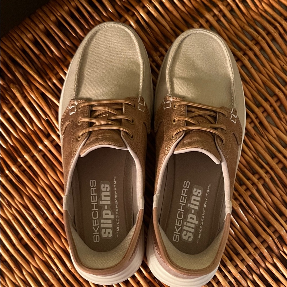 Skechers Women’s Slip-Ins Brown and Cream Boat Shoes